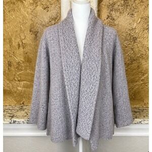Aran Sweater Market Cardigan Women XL Purple Wool Cashmere Silk Blend Open Front
